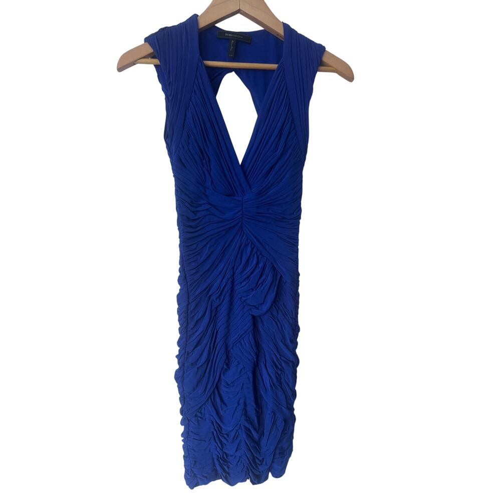 BCBGMAXAZRIA Edesa Electric Blue Ruched Bodycon Dress Open Back XXS